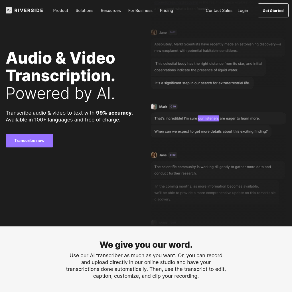 RIVERSIDE - Free Audio & Video Transcriptions with 99% Accuracy | AI ...