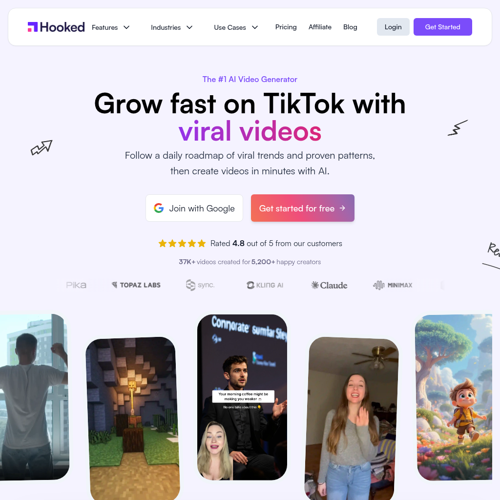 Hooked AI - Hooked - AI Video Generator for TikTok and Social Media Growth