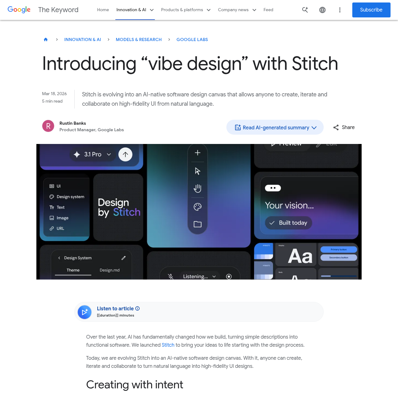 Layout Design Stitch Stitch 2.0 by Google - Google Labs Stitch:AI 原生软件设计画布,开启全速“氛围设计”新时代